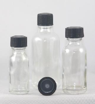 2 oz Clear Glass Bottle 240pcs with 240 pcs large black caps